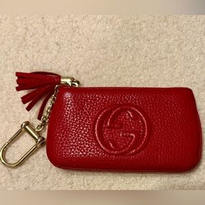 Authentic Gucci red leather change coin purse wallet keychain